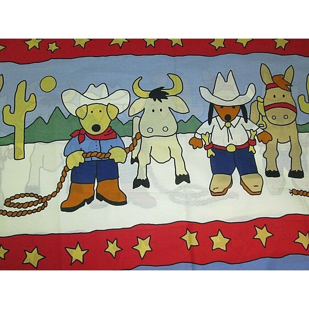 Cotton Cowboy Animals Boy Girl Room Fabric 94"X47" Fun Anthropomorphic Western